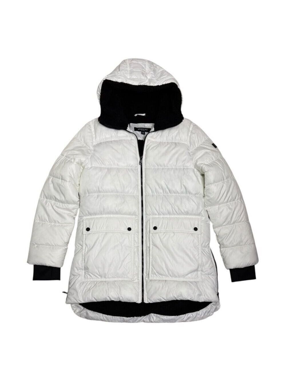 KENNETH COLE REACTION White Winter Puffer Parka Long Jacket Coat Womens Medium